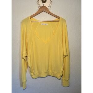 Free People We the Free Yellow Henley Thermal XS Raglan Sleeves Pullover